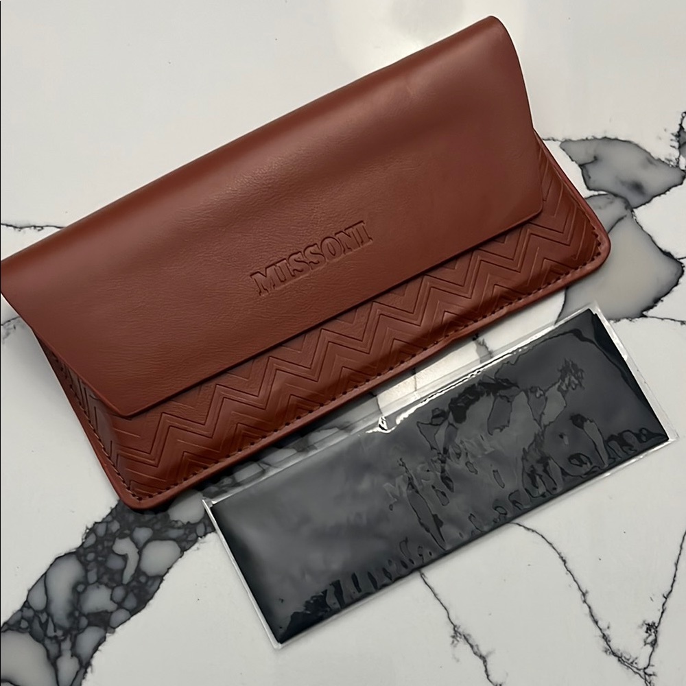 Missoni Terracotta Leather Zigzag Sunglasses Case with Cleaning Cloth